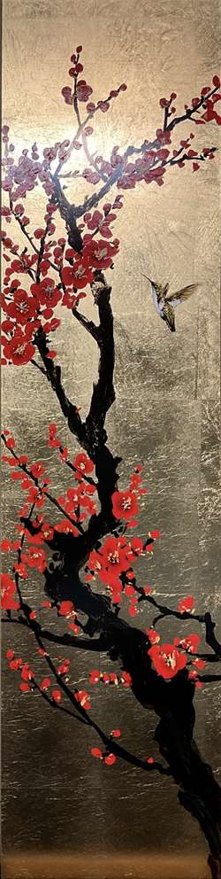 Patrick GuytonArt titleRed Floral 48x12 Gold Leaf Original